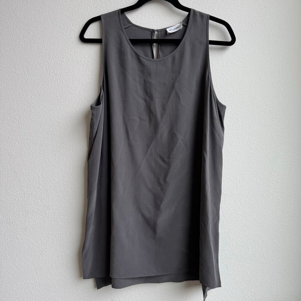 R Label Womens XL 100 Silk Blouse Sleeveless Gray Tunic Blouse Office Career